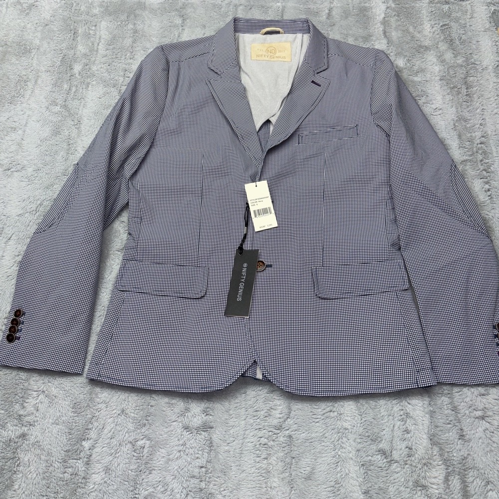 Nifty Genius Kurt blazer in a navy and white checkered‎ pattern Small NWT